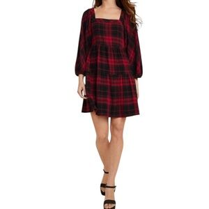 Maurices Red Black Plaid Babydoll Tiered Dress NWT S